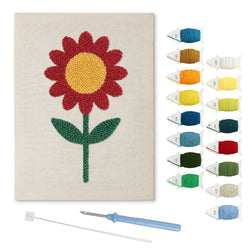 Red Daisy punch needle kit: finished canvas with threads, punch needle and threader