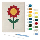 Red Daisy punch needle kit: finished canvas with threads, punch needle and threader