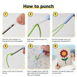 Six steps showing how to thread and use the punch needle