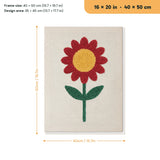 Red Daisy punch needle kit, 16 × 20 in (40 × 50 cm): canvas size and kit contents