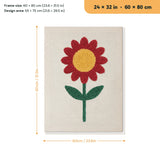 Red Daisy punch needle kit, 24 × 32 in (60 × 80 cm): canvas size and kit contents