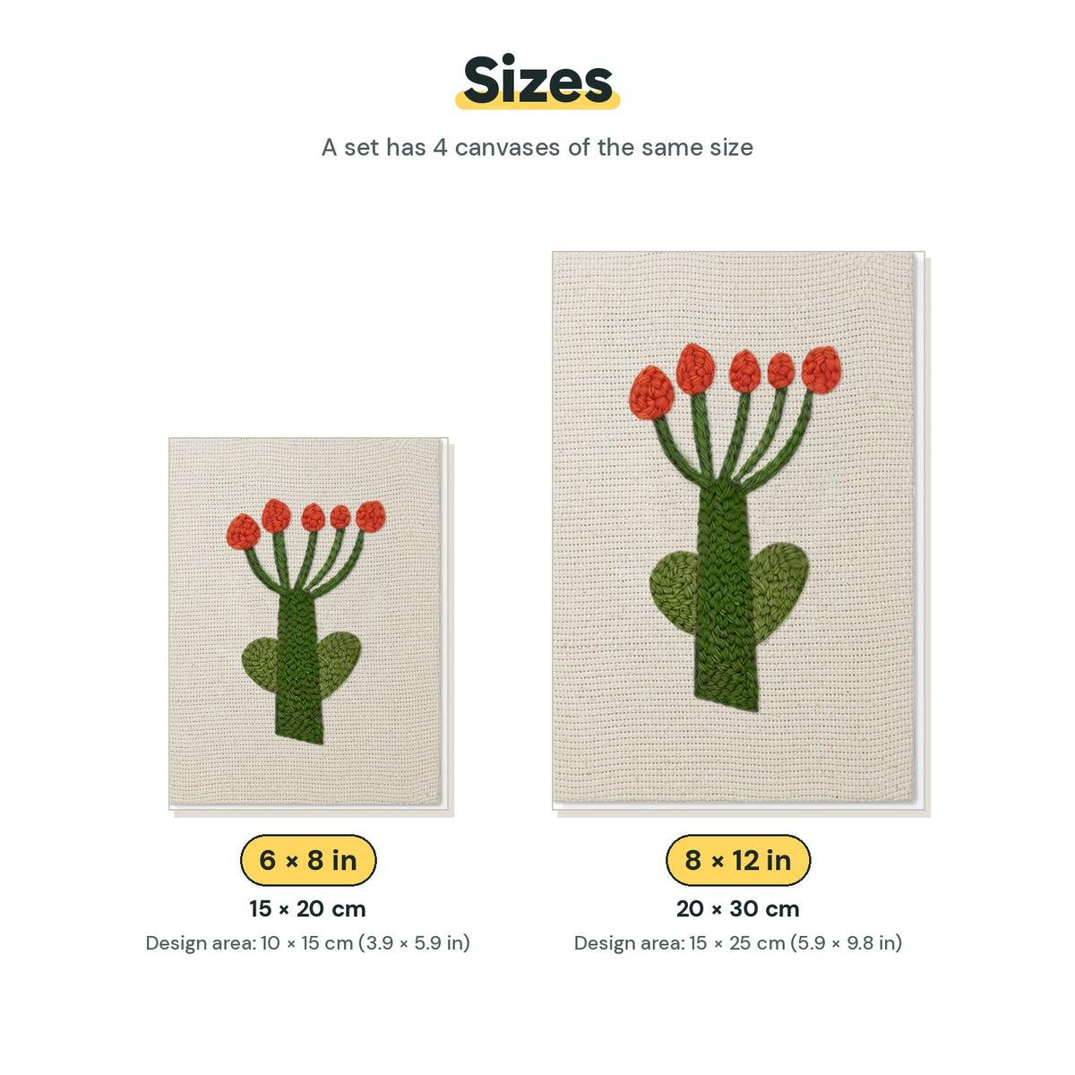 Size chart for the two mini canvas sizes: 6 x 8 in and 8 x 12 in
