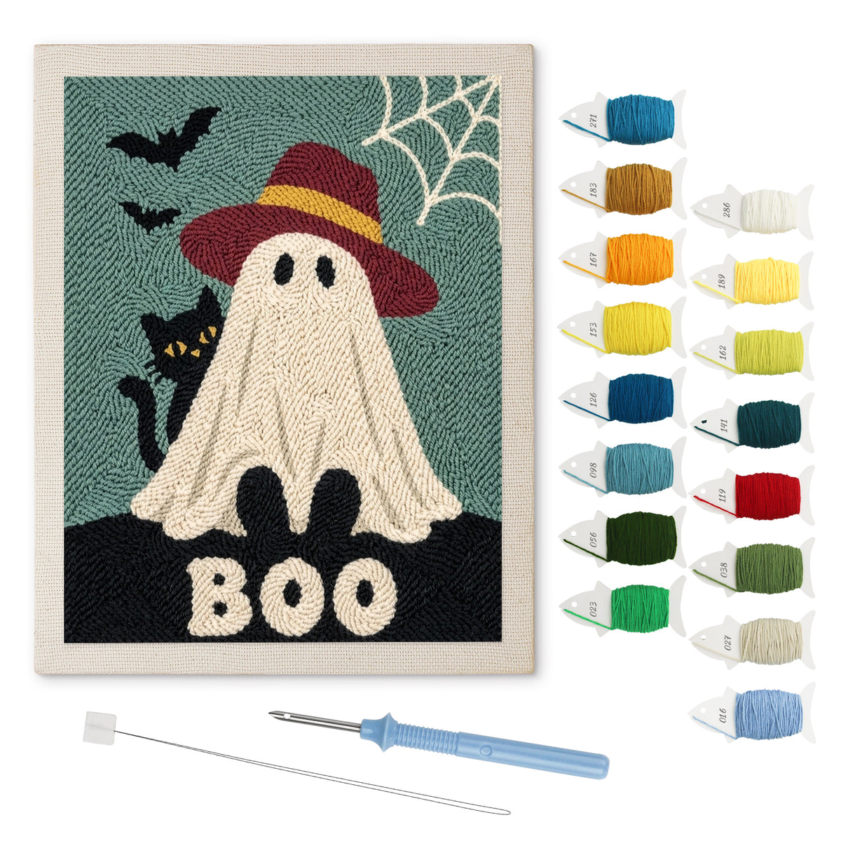 Red Hat Ghost punch needle kit: finished canvas with threads, punch needle and threader
