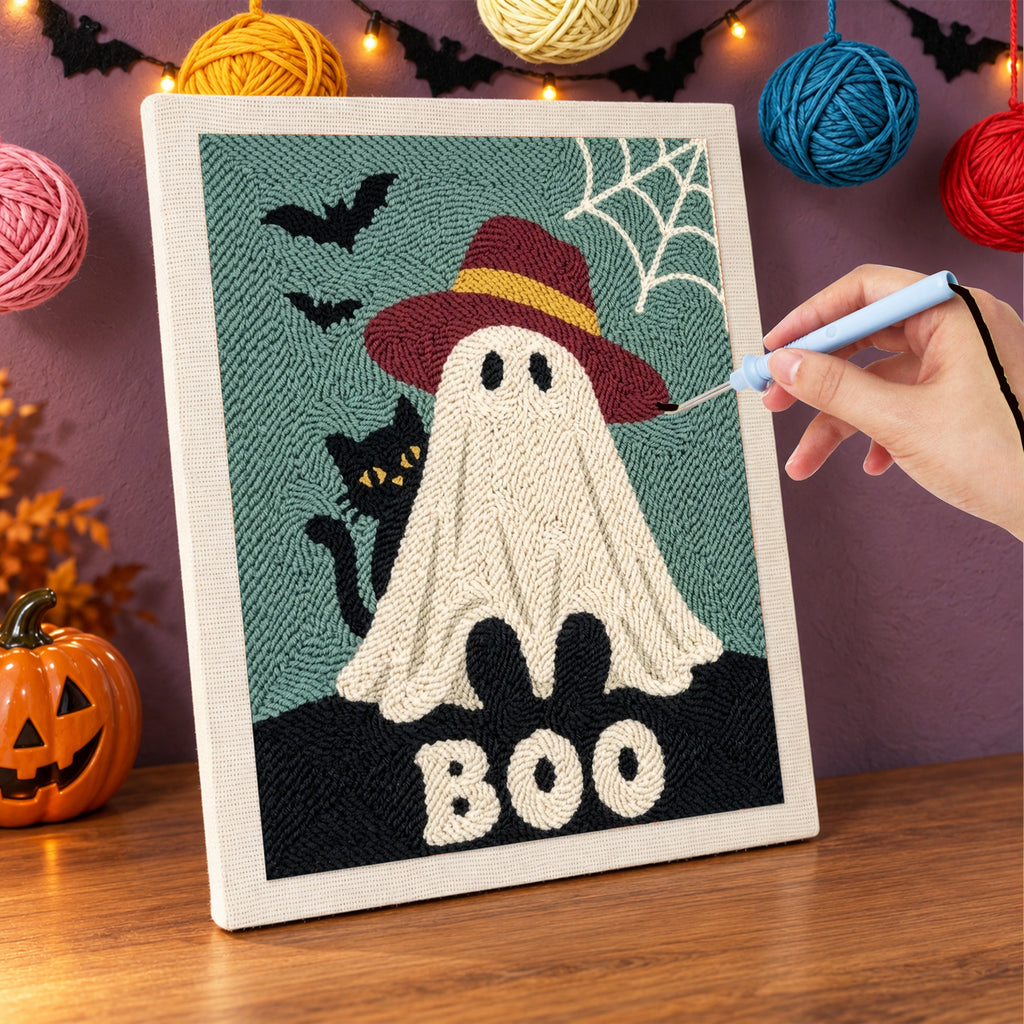 Punching the Red Hat Ghost design with the punch needle