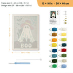 Red Hat Ghost punch needle kit, 12 × 16 in (30 × 40 cm): canvas size and kit contents