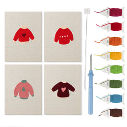 Red Heart Sweaters mini punch needle kit set: four finished canvases with threads, punch needle and threader
