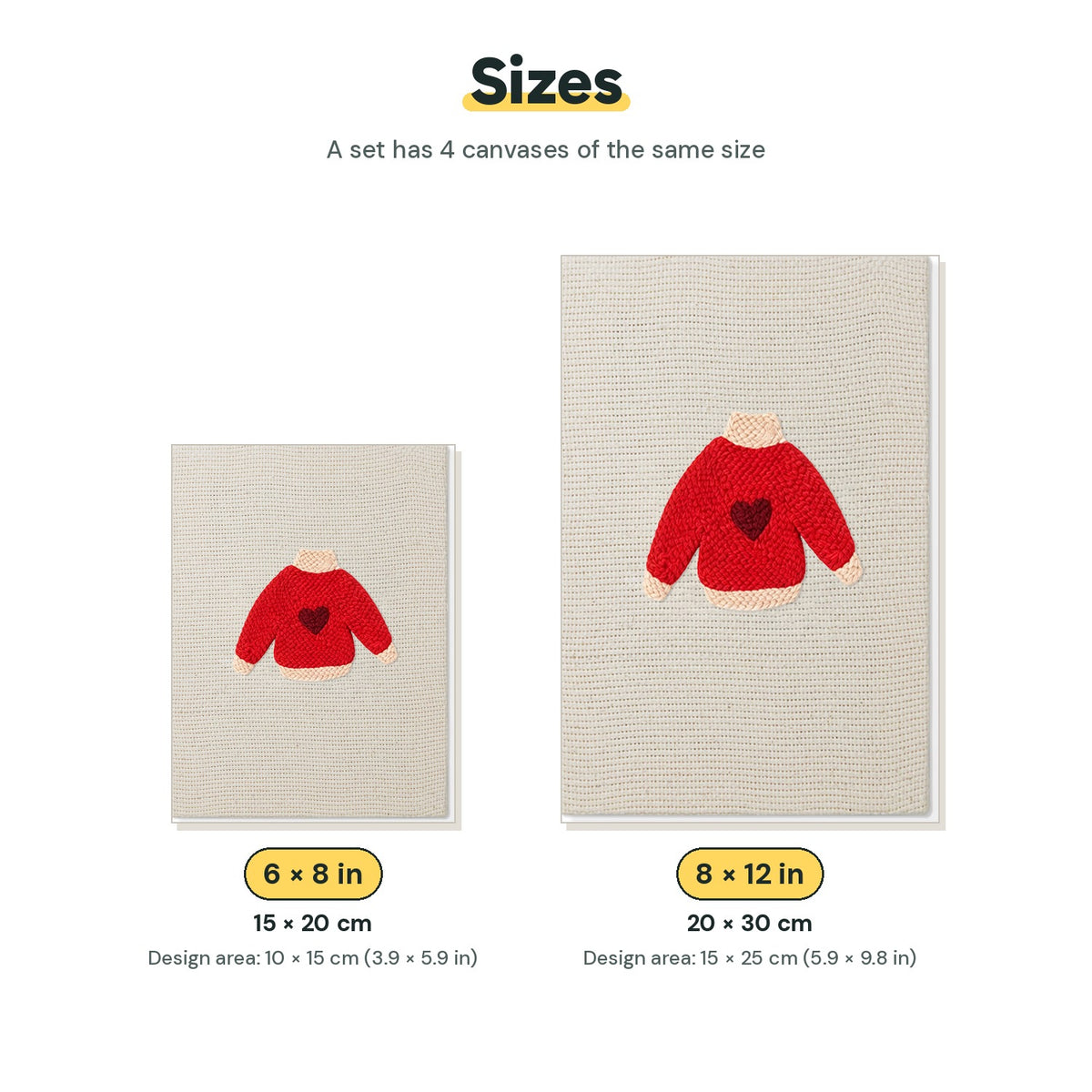 Size chart for the two mini canvas sizes: 6 x 8 in and 8 x 12 in