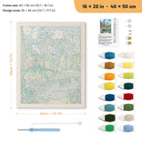 Red Lake Cabin punch needle kit, 16 × 20 in (40 × 50 cm): canvas size and kit contents