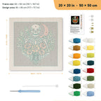 Red Moon Skeleton punch needle kit, 20 × 20 in (50 × 50 cm): canvas size and kit contents