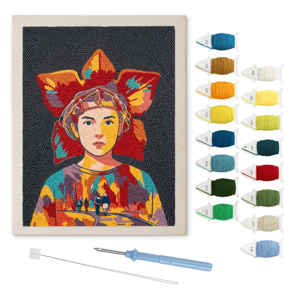 Red Petal Headdress punch needle kit: finished canvas with threads, punch needle and threader