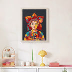Finished Red Petal Headdress punch needle canvas on a wall