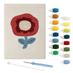 Red Poppy punch needle kit: finished canvas with threads, punch needle and threader