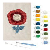 Red Poppy punch needle kit: finished canvas with threads, punch needle and threader