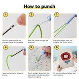 Six steps showing how to thread and use the punch needle