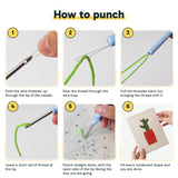 Six steps showing how to thread and use the punch needle
