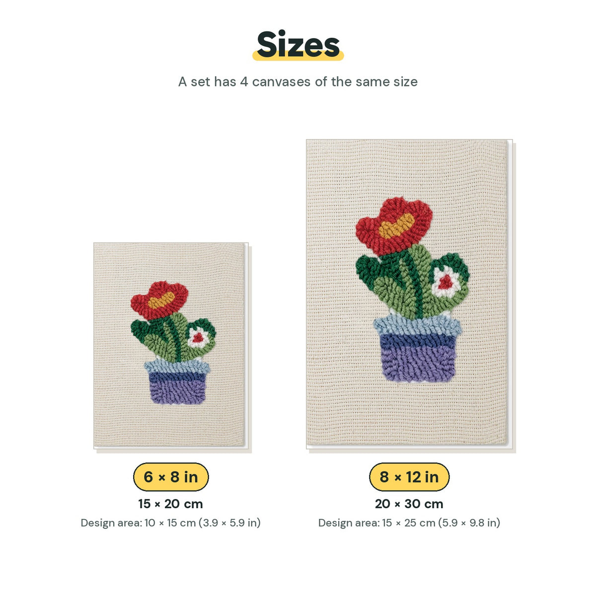 Size chart for the two mini canvas sizes: 6 x 8 in and 8 x 12 in