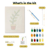 What is in the Red Pot Sprig kit: printed canvas, punch needle, threader, threads, color guide and hangers