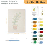 Red Pot Sprig punch needle kit, 12 × 16 in (30 × 40 cm): canvas size and kit contents
