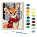 Red Scarf Fawn punch needle kit: finished canvas with threads, punch needle and threader