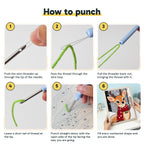 Six steps showing how to thread and use the punch needle