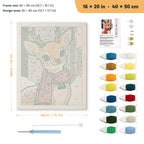 Red Scarf Fawn punch needle kit, 16 × 20 in (40 × 50 cm): canvas size and kit contents