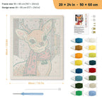 Red Scarf Fawn punch needle kit, 20 × 24 in (50 × 60 cm): canvas size and kit contents