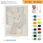 Red Scarf Fawn punch needle kit, 24 × 32 in (60 × 80 cm): canvas size and kit contents