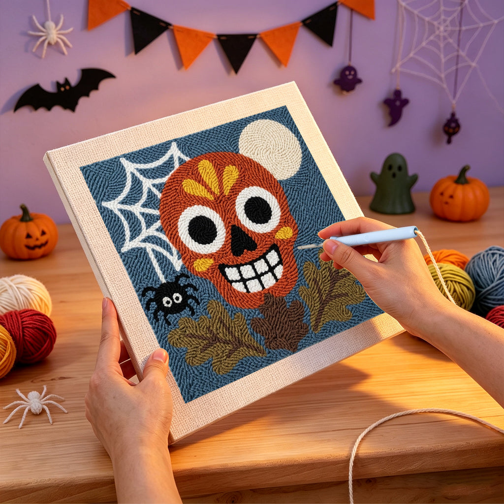 Punching the Red Sugar Skull design with the punch needle