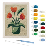 Red Tulip Pot punch needle kit: finished canvas with threads, punch needle and threader