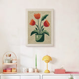 Finished Red Tulip Pot punch needle canvas on a wall