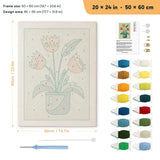 Red Tulip Pot punch needle kit, 20 × 24 in (50 × 60 cm): canvas size and kit contents