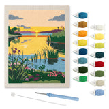 Reed Lake Sunset punch needle kit: finished canvas with threads, punch needle and threader