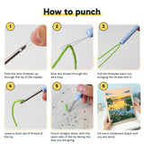 Six steps showing how to thread and use the punch needle