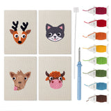 Reindeer and Cow mini punch needle kit set: four finished canvases with threads, punch needle and threader