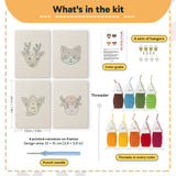 What is in the Reindeer and Cow set: 4 printed canvases, punch needle, threader, threads, color guide and 4 sets of hangers (6 × 8 in (15 × 20 cm) each)