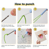 Six steps showing how to thread and use the punch needle