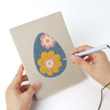 Punching a Retro Flower Eggs mini canvas with the punch needle