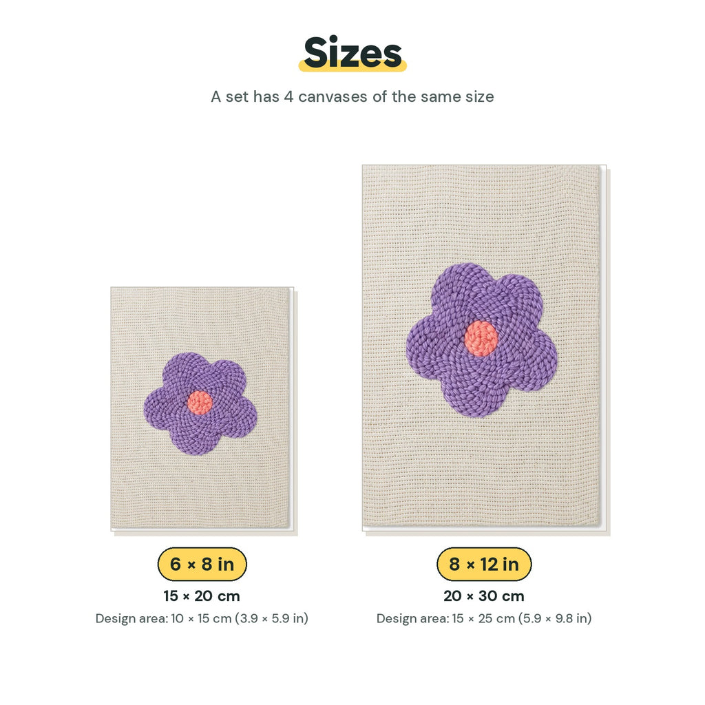 Size chart for the two mini canvas sizes: 6 x 8 in and 8 x 12 in
