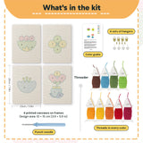 What is in the Retro Flower Shapes set: 4 printed canvases, punch needle, threader, threads, color guide and 4 sets of hangers (6 × 8 in (15 × 20 cm) each)