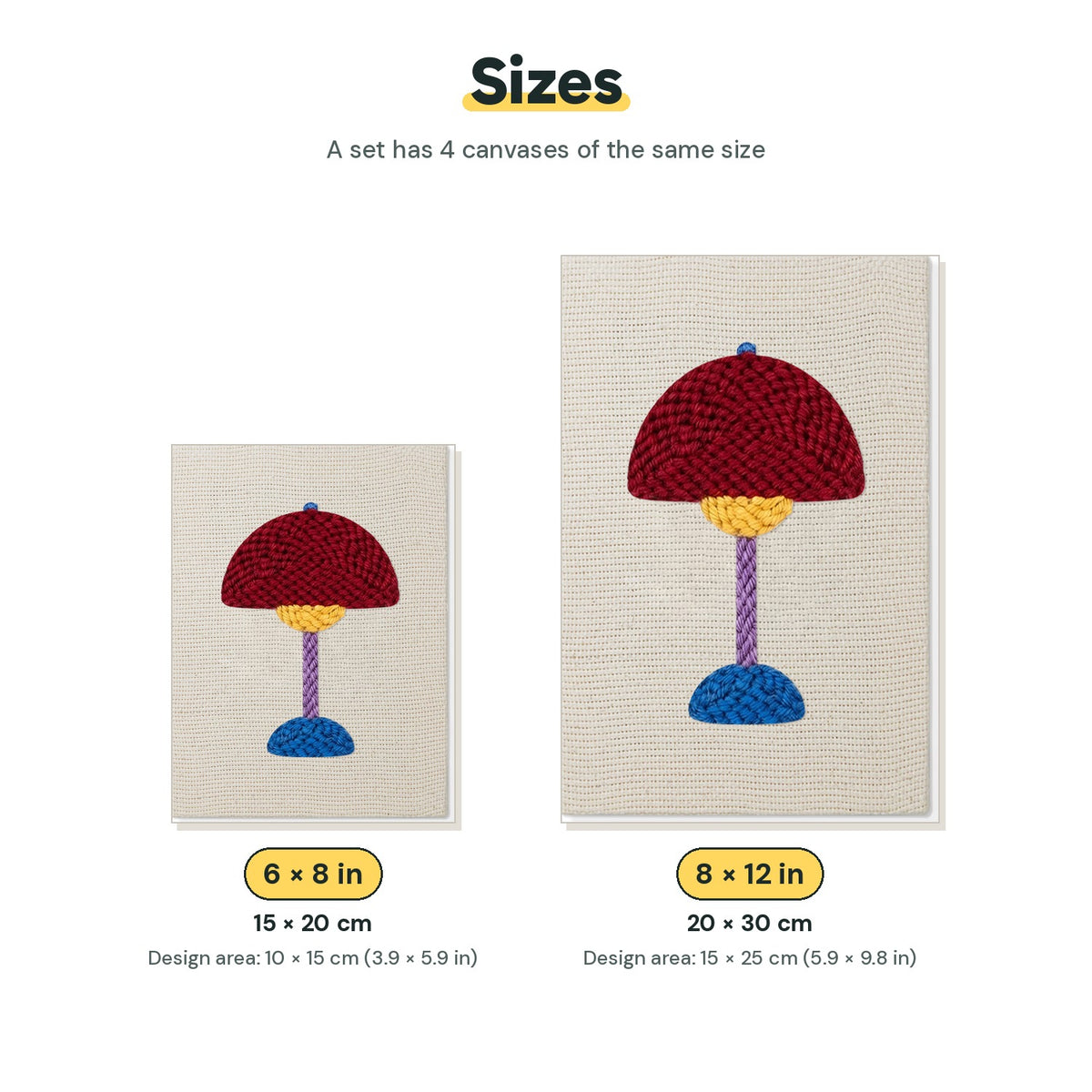 Size chart for the two mini canvas sizes: 6 x 8 in and 8 x 12 in