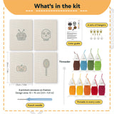 What is in the Robot and Lollipop set: 4 printed canvases, punch needle, threader, threads, color guide and 4 sets of hangers (6 × 8 in (15 × 20 cm) each)
