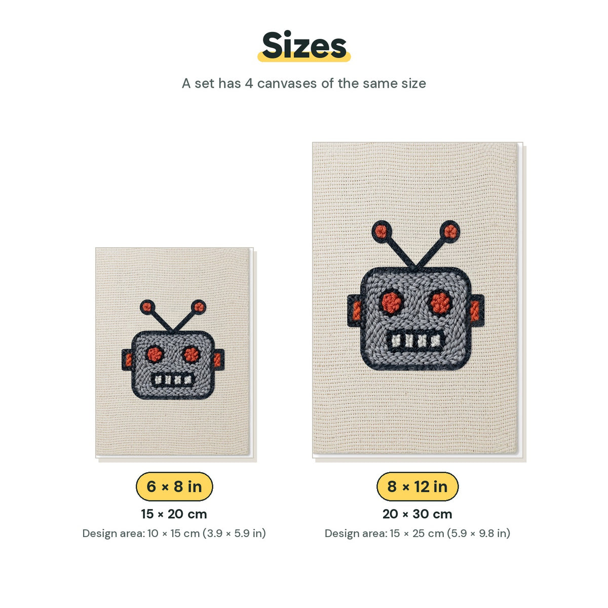 Size chart for the two mini canvas sizes: 6 x 8 in and 8 x 12 in