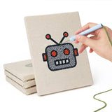 Hand punching one of the Robot and Lollipop mini canvases