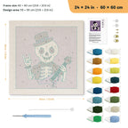 Rock Star Skeleton punch needle kit, 24 × 24 in (60 × 60 cm): canvas size and kit contents