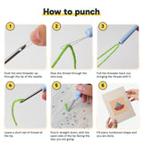 Six steps showing how to thread and use the punch needle