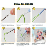 Six steps showing how to thread and use the punch needle