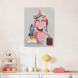 Finished Rocket Unicorn punch needle canvas on a wall
