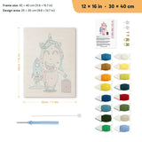Rocket Unicorn punch needle kit, 12 × 16 in (30 × 40 cm): canvas size and kit contents