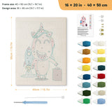 Rocket Unicorn punch needle kit, 16 × 20 in (40 × 50 cm): canvas size and kit contents