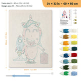Rocket Unicorn punch needle kit, 24 × 32 in (60 × 80 cm): canvas size and kit contents